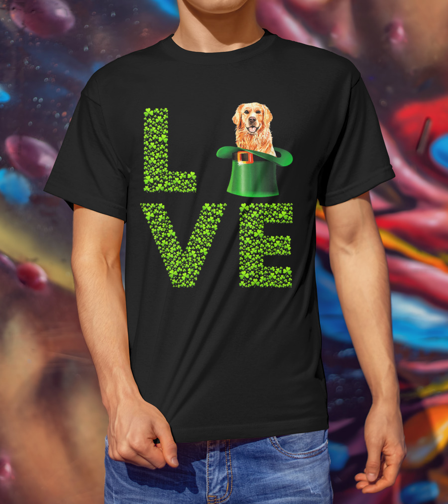 Love Golden Retrievers Dog Leprechaun Hat Shamrocks T-Shirt