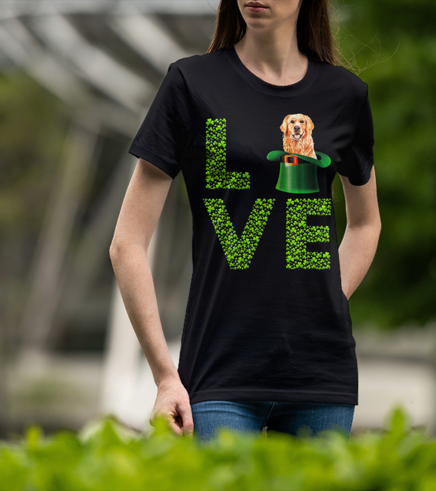 Love Golden Retrievers Dog Leprechaun Hat Shamrocks T-Shirt