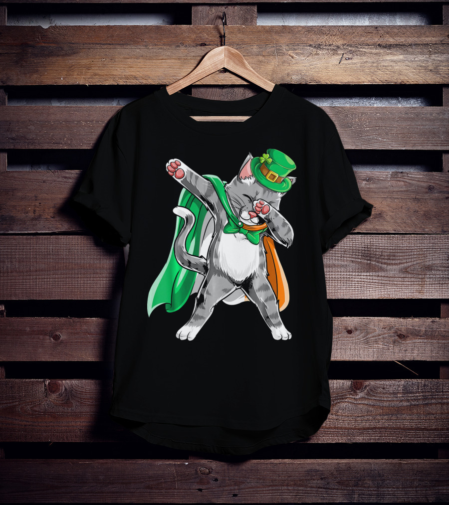 Dabbing Cat Irish Leprechaun St. Patrick's Day T-Shirt