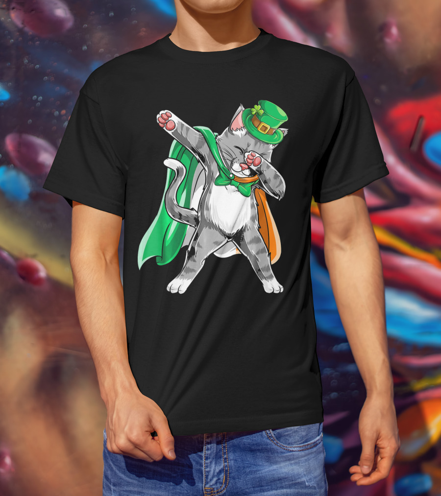Dabbing Cat Irish Leprechaun St. Patrick's Day T-Shirt