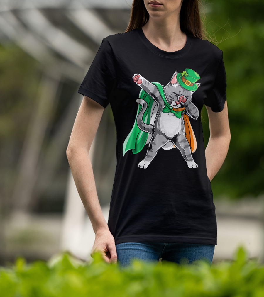 Dabbing Cat Irish Leprechaun St. Patrick's Day T-Shirt