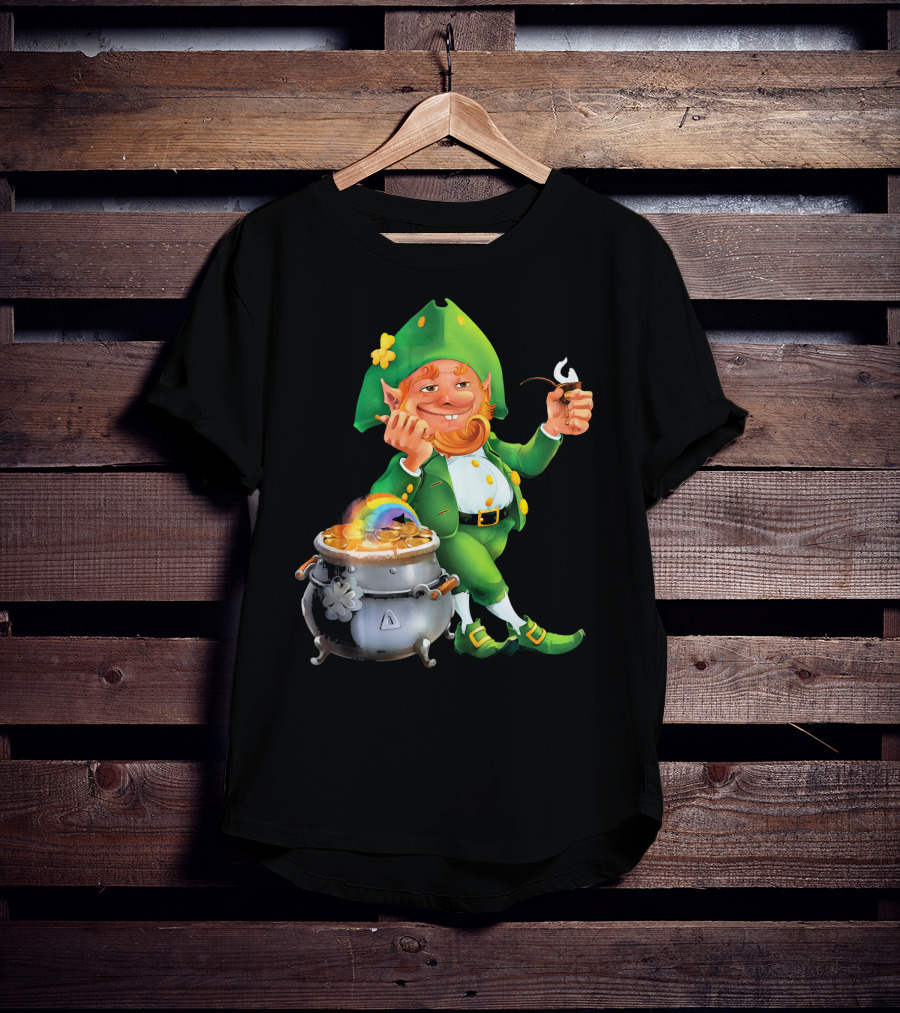 Cool Leprechaun With Rainbow And Gold Pot T-Shirt