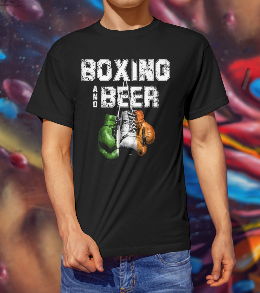 Boxing And Beer Irish Flag Colors Humor T-Shirt