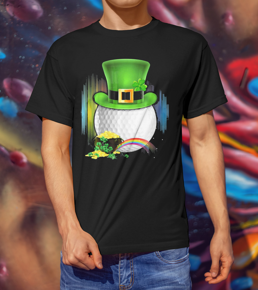 Golf Leprechaun Coin Rainbow Saint Patrick's Day T-Shirt