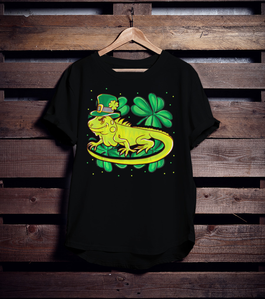 Leprechaun Hat Iguana Shamrock Lucky Charm Reptile T-Shirt