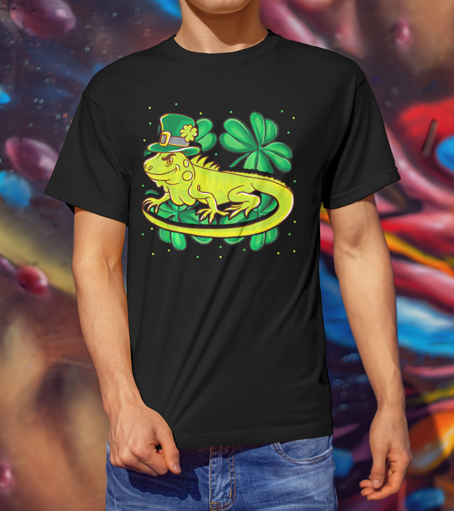 Leprechaun Hat Iguana Shamrock Lucky Charm Reptile T-Shirt