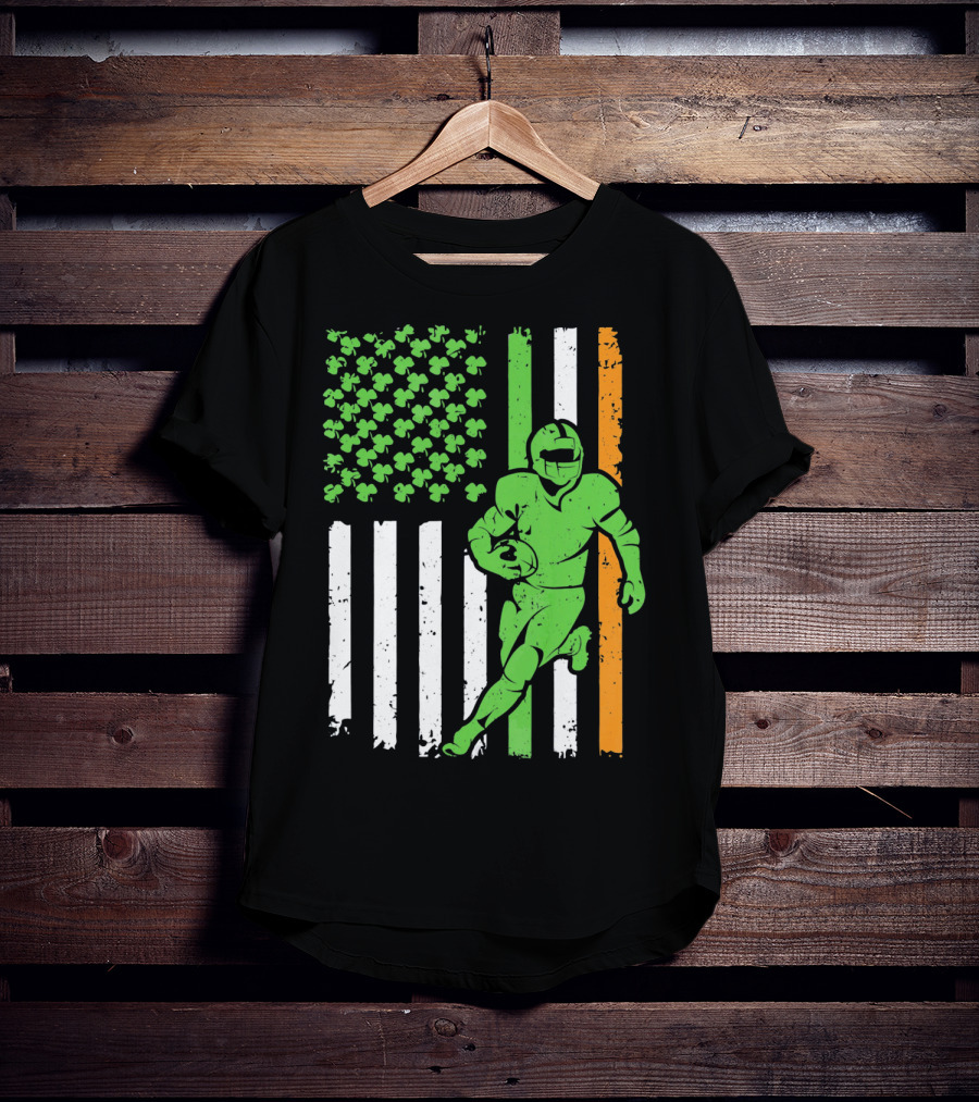 Irish American Football Flag St Patricks Day Shamrock Stripes T-Shirt