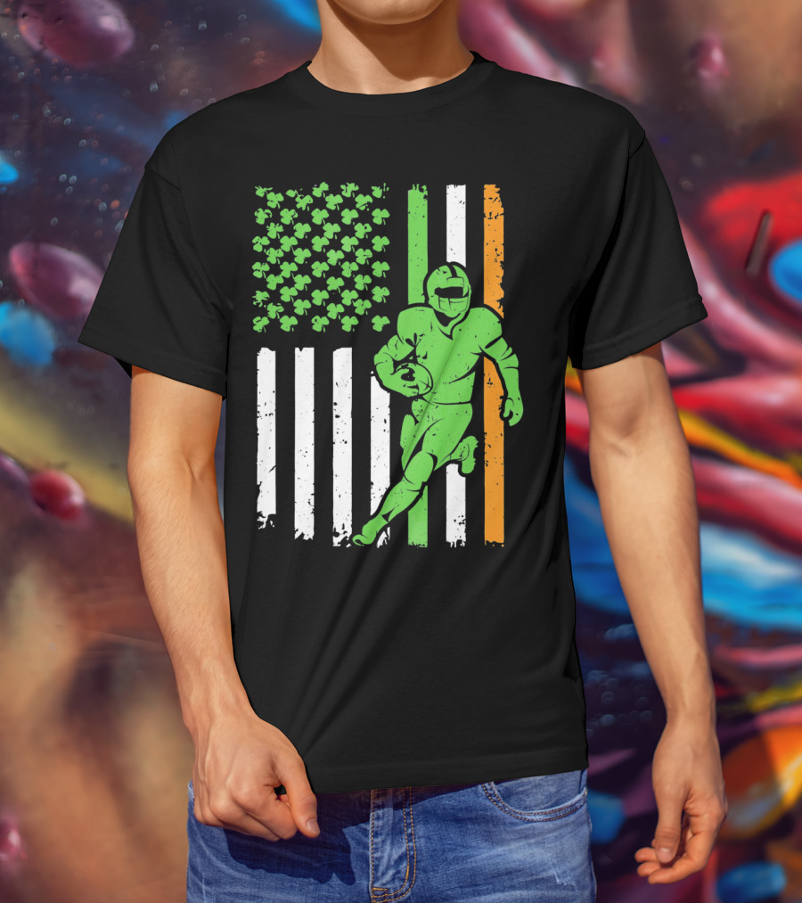 Irish American Football Flag St Patricks Day Shamrock Stripes T-Shirt