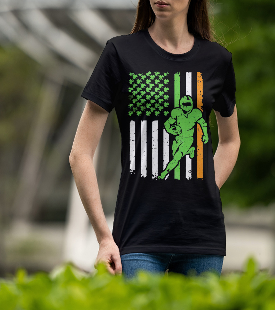 Irish American Football Flag St Patricks Day Shamrock Stripes T-Shirt