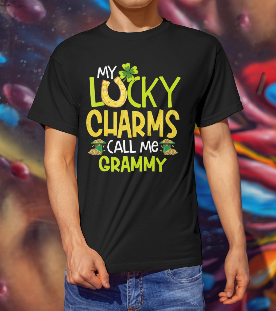 My Lucky Charms Call Me Grammy With Horseshoe Clover Gold Pots T-Shirt