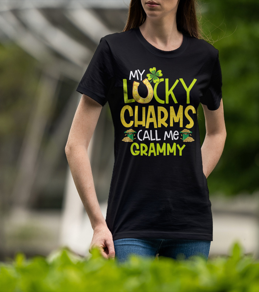 My Lucky Charms Call Me Grammy With Horseshoe Clover Gold Pots T-Shirt