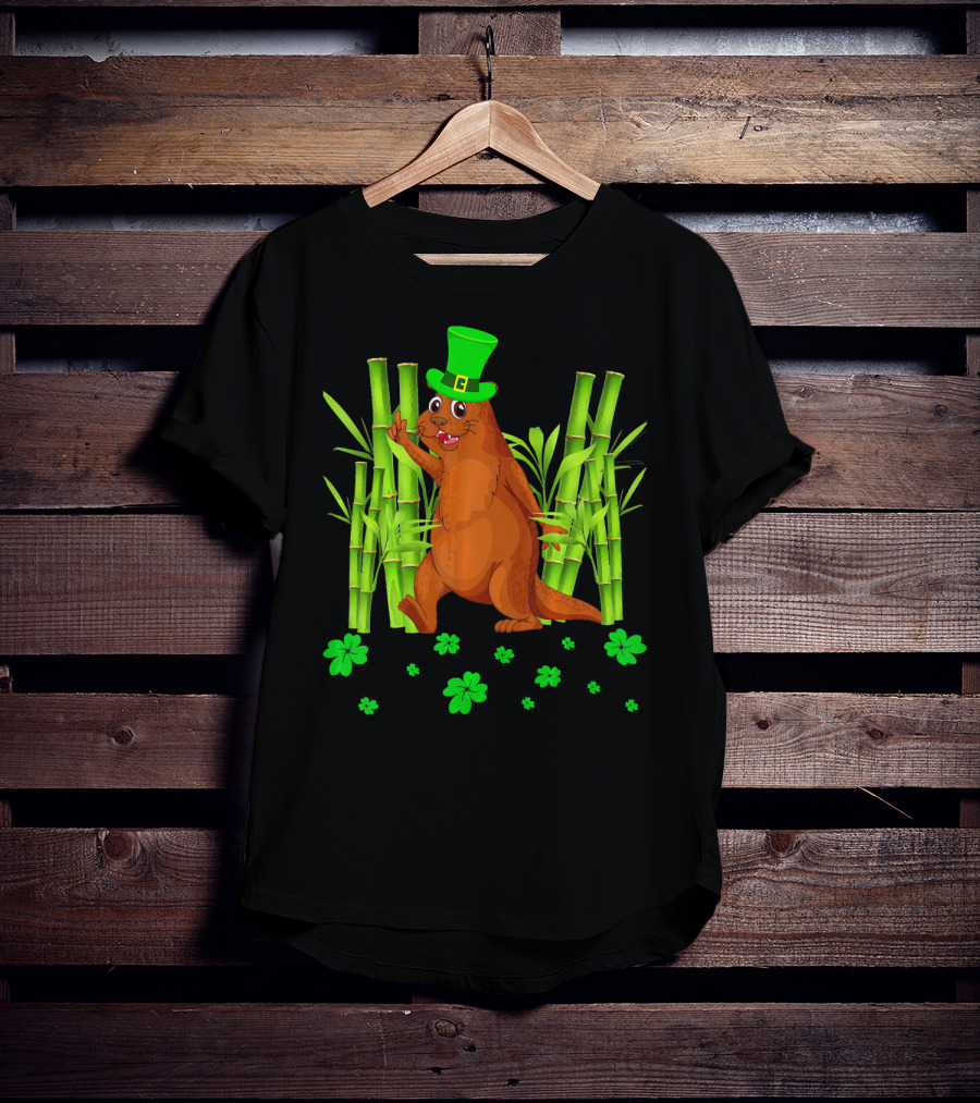 Leprechaun Otter St Patricks Day Shamrock Bamboo T-Shirt