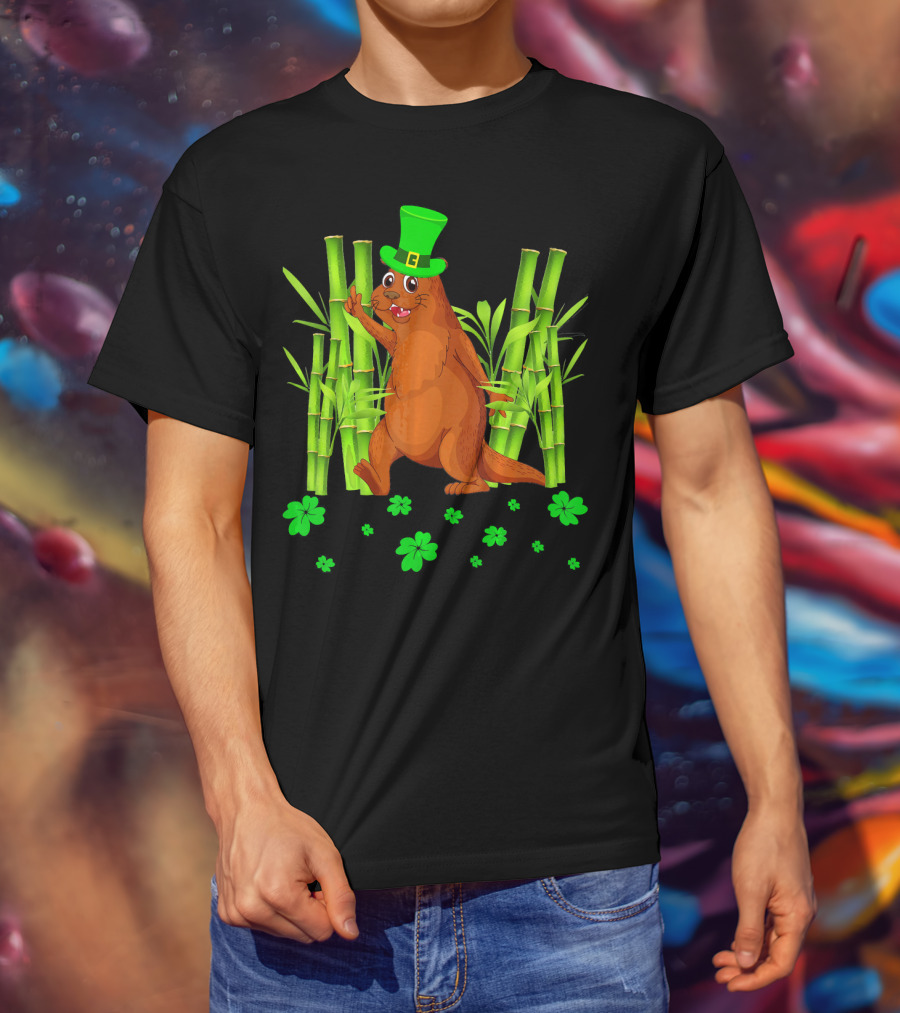 Leprechaun Otter St Patricks Day Shamrock Bamboo T-Shirt