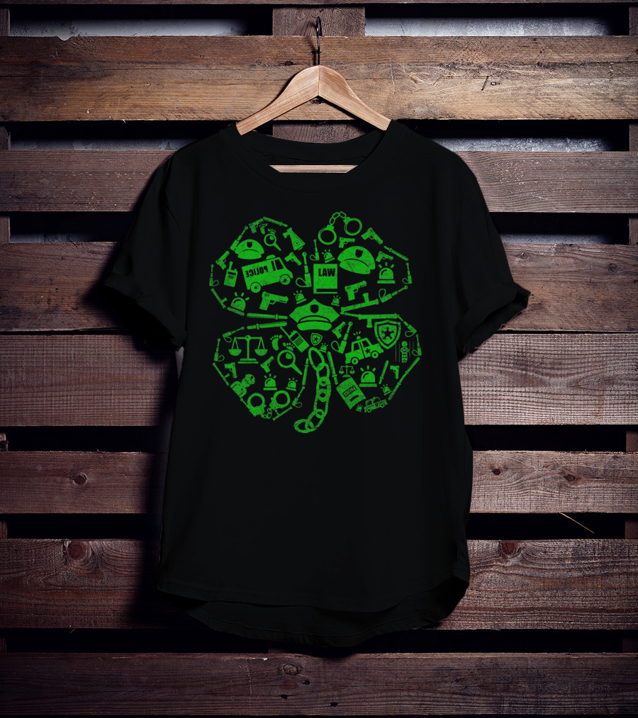 Police Officer St Patricks Day Shamrock Law Enforcement Icons T-Shirt