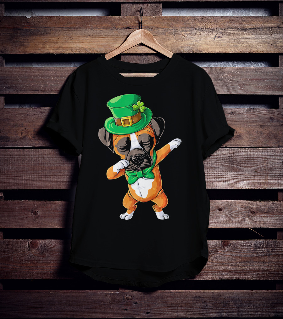 Dabbing Boxer Dog St Patricks Day Hat Bowtie T-Shirt