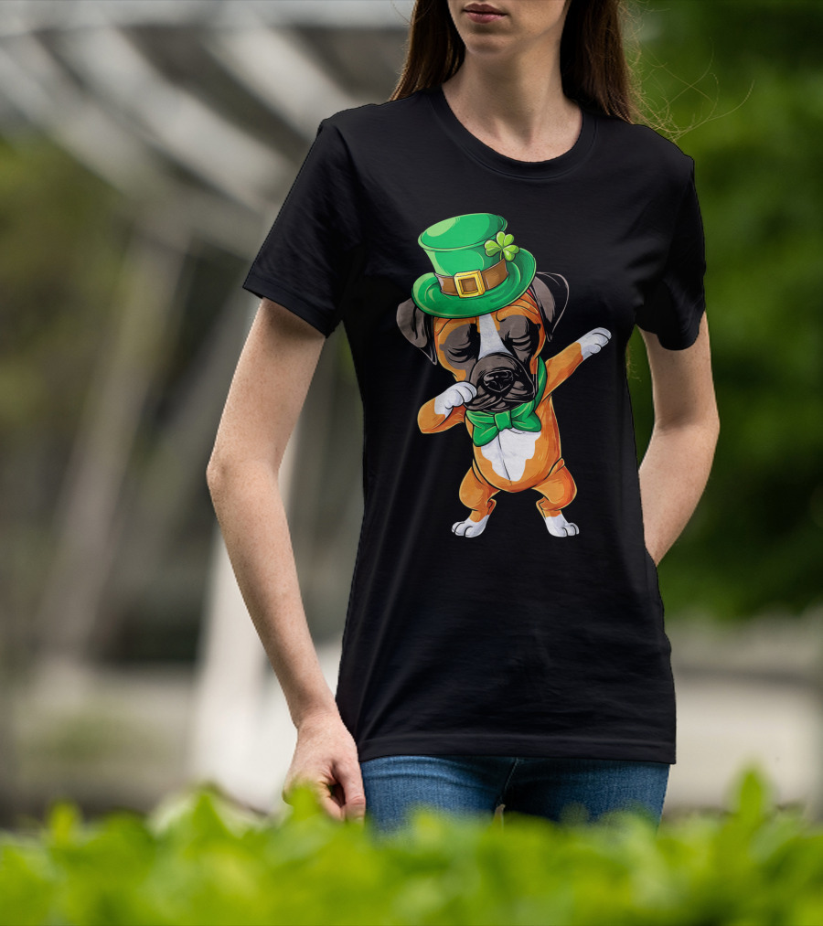 Dabbing Boxer Dog St Patricks Day Hat Bowtie T-Shirt
