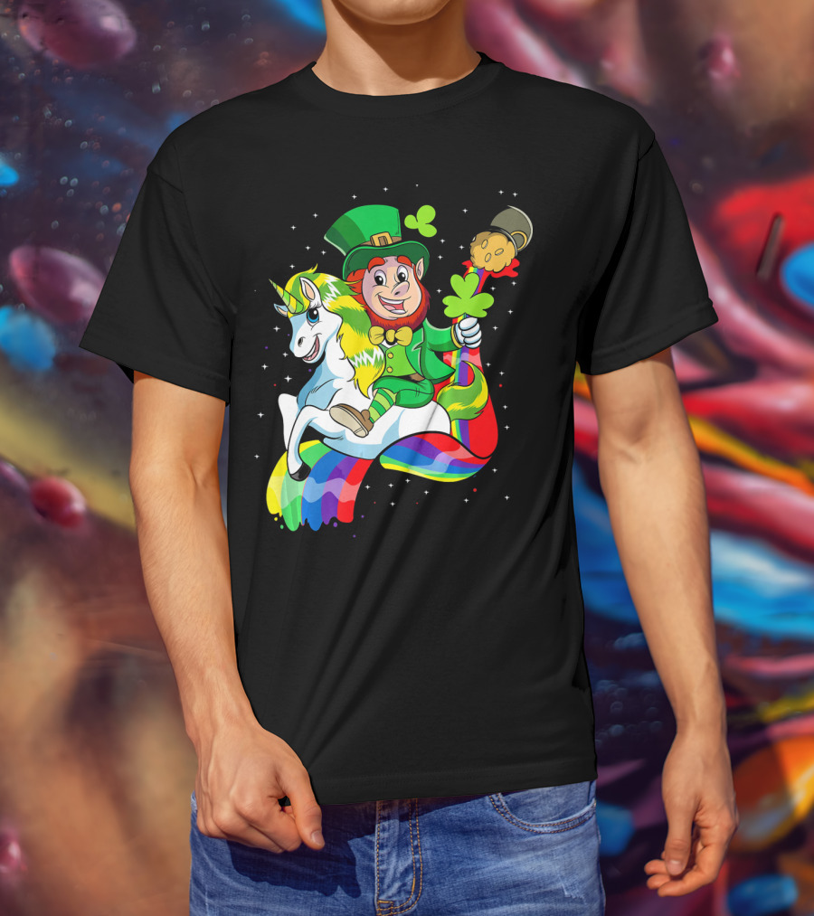 St Patricks Day Leprechaun Riding Unicorn With Rainbow Lucky Charms T-Shirt