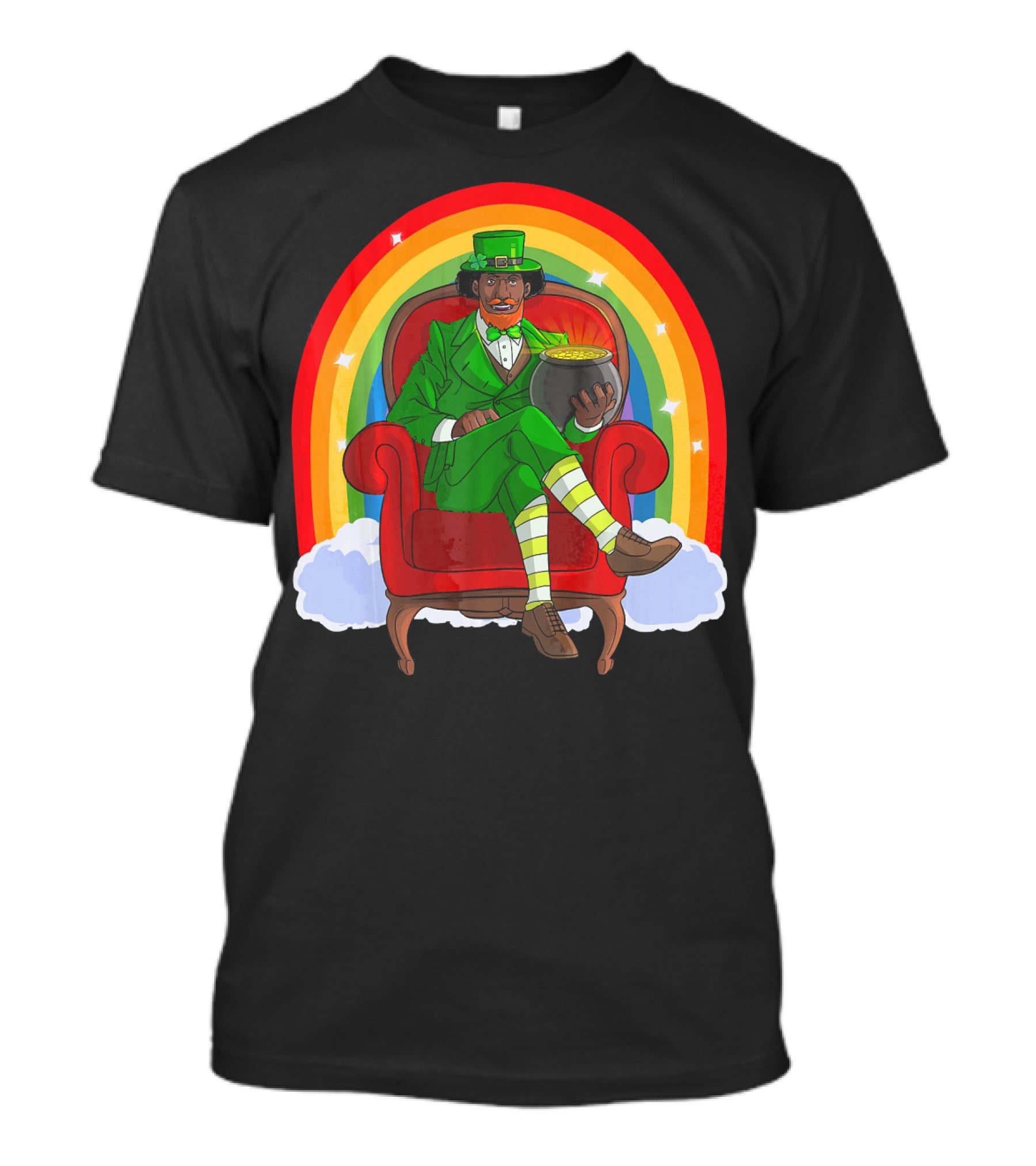African American Leprechaun With Pot Of Gold And Rainbow St. Patricks T-Shirt