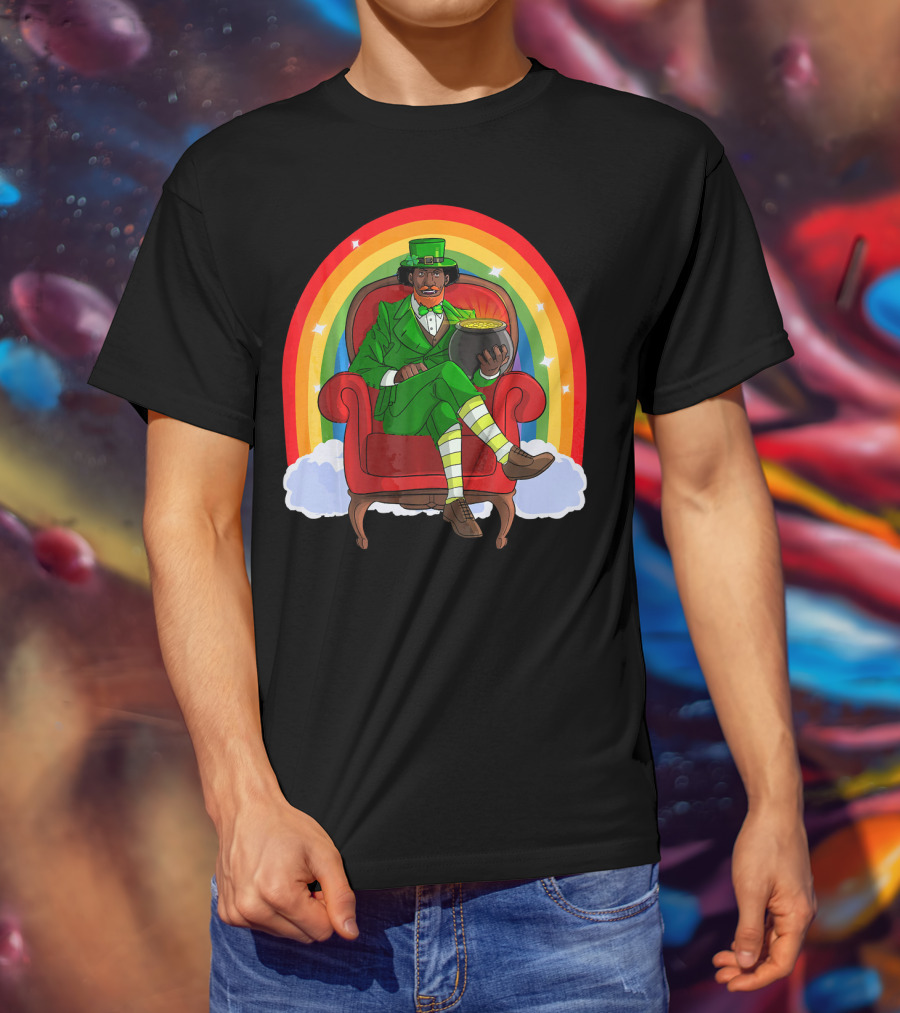 African American Leprechaun With Pot Of Gold And Rainbow St. Patricks T-Shirt