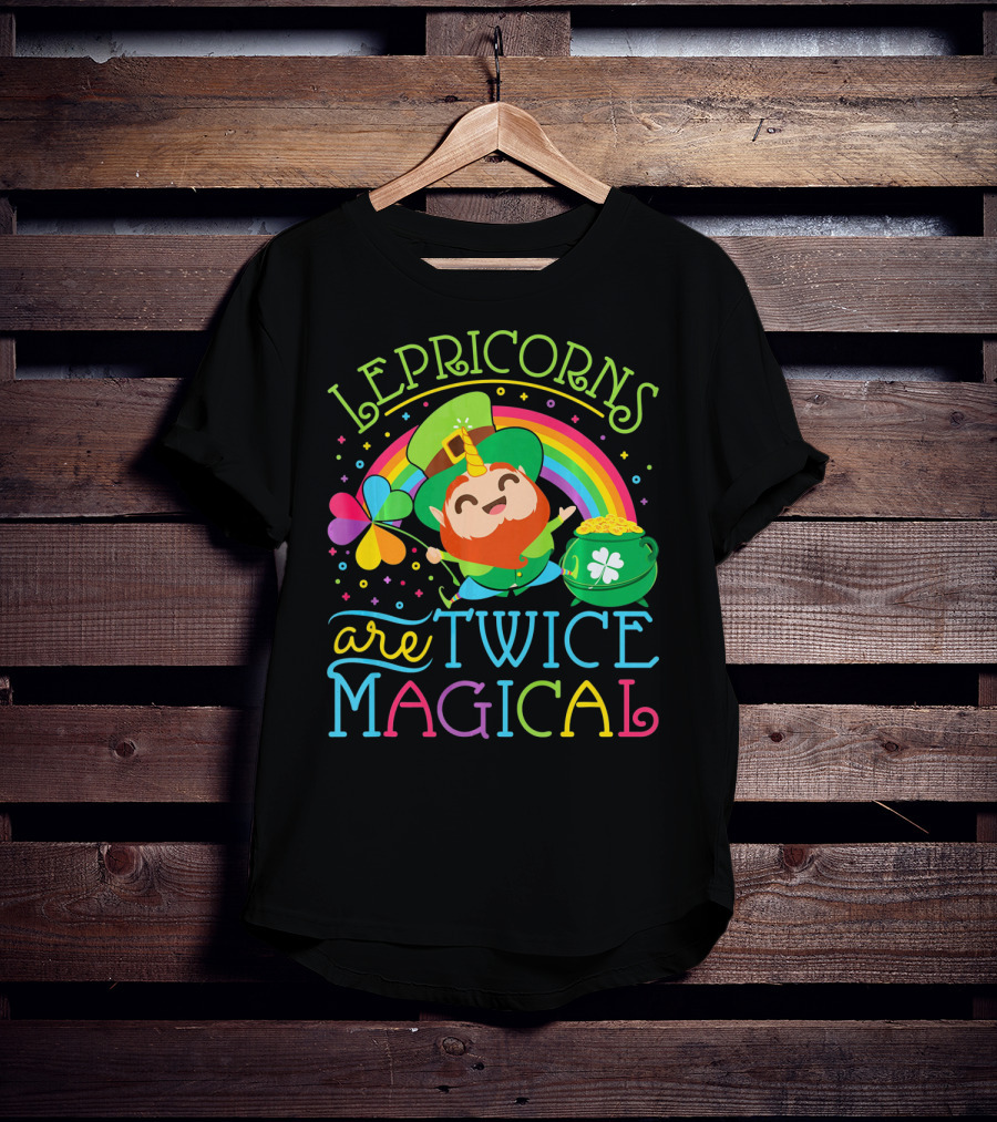 Lepricorns Are Twice Magical St. Patrick's Day Rainbow Clover T-Shirt