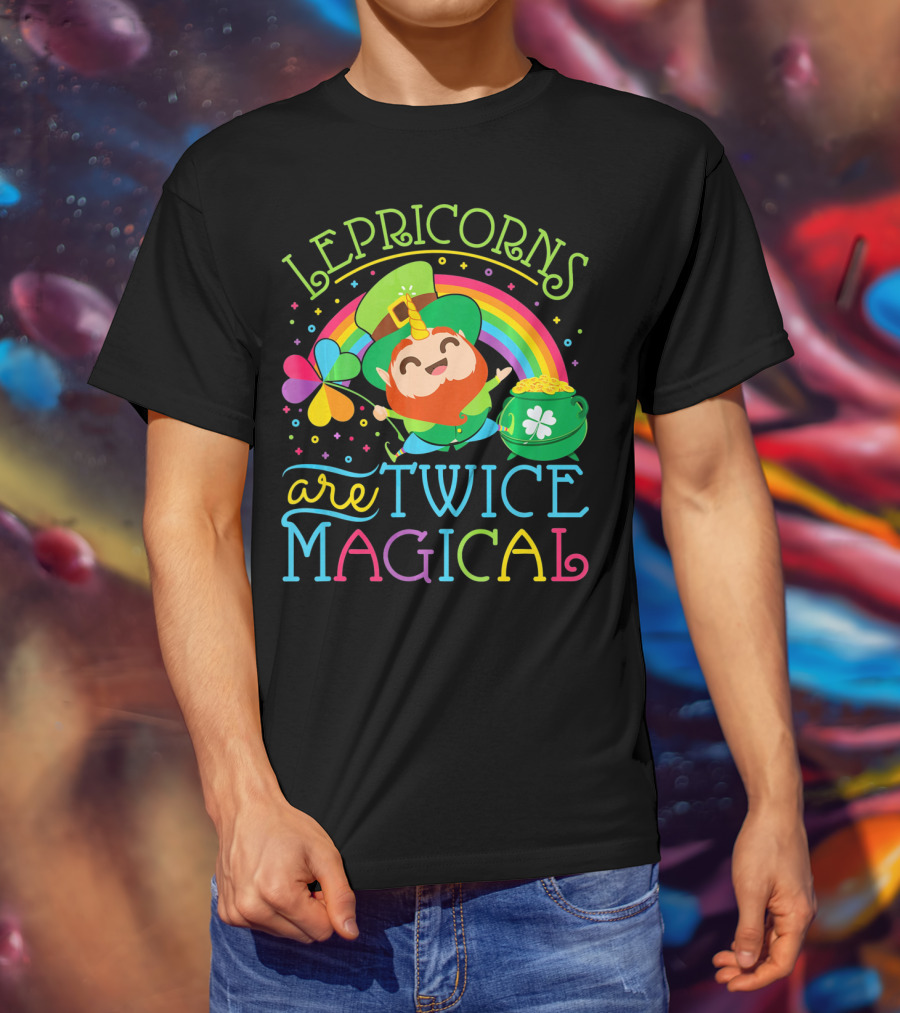Lepricorns Are Twice Magical St. Patrick's Day Rainbow Clover T-Shirt