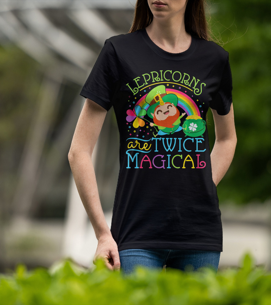 Lepricorns Are Twice Magical St. Patrick's Day Rainbow Clover T-Shirt