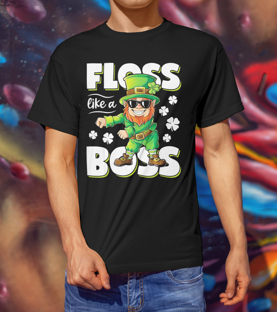 Floss Like A Boss Leprechaun With Shamrocks And Sunglasses T-Shirt
