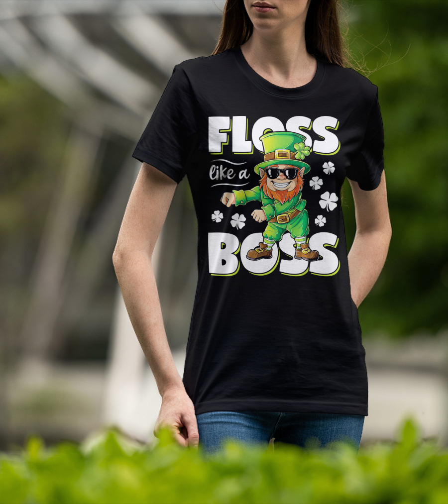 Floss Like A Boss Leprechaun With Shamrocks And Sunglasses T-Shirt