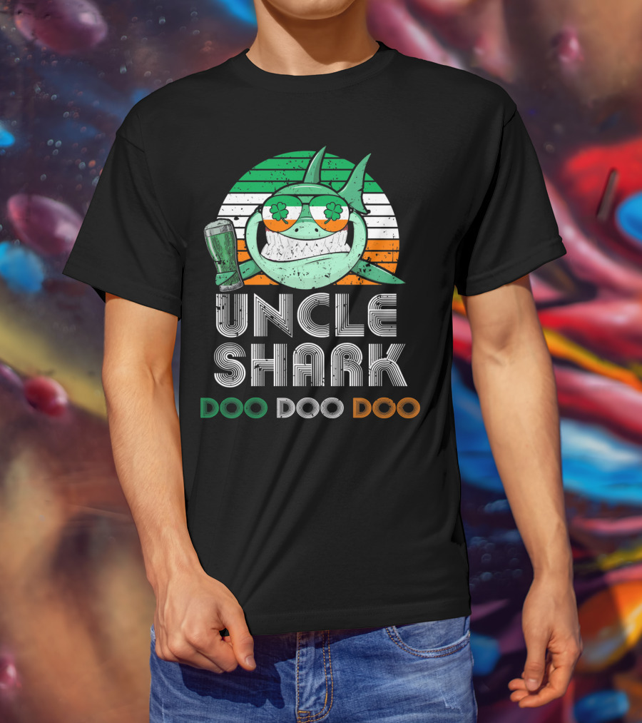 Uncle Shark Doo Doo Doo Retro Vintage Irish Beer Shamrock Fun T-Shirt