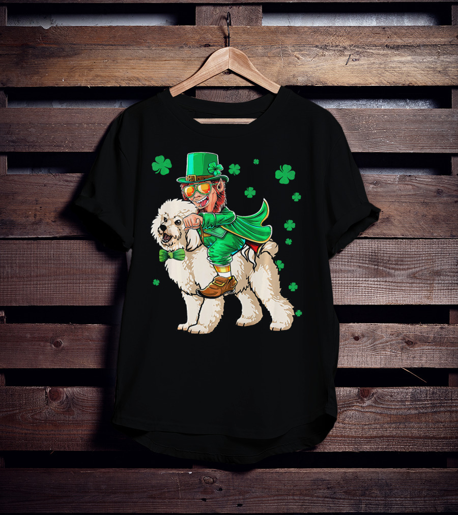 Leprechaun Riding Bichon Frise With Shamrock St. Pat's Day Charm T-Shirt