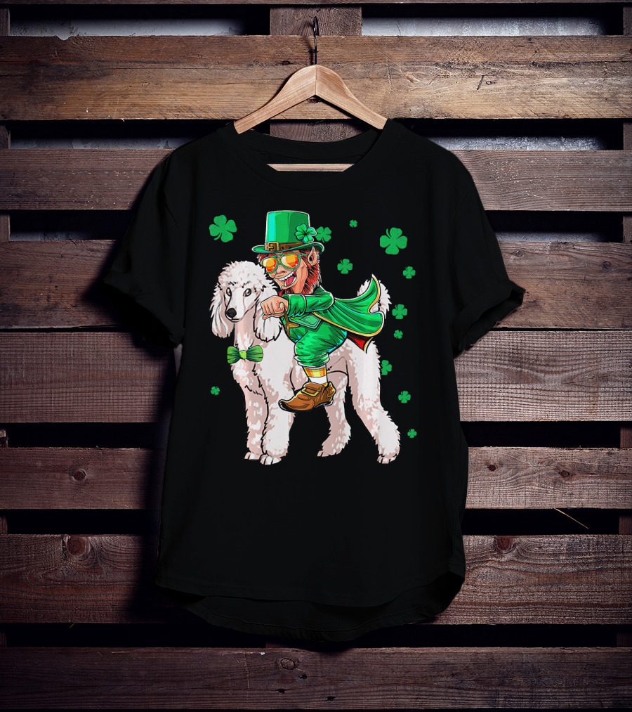 Leprechaun Riding Poodle With Shamrocks St. Patrick's Day T-Shirt