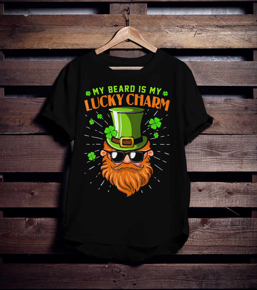 My Beard Is My Lucky Charm Saint Patrick Clover Hat Sunglasses T-Shirt