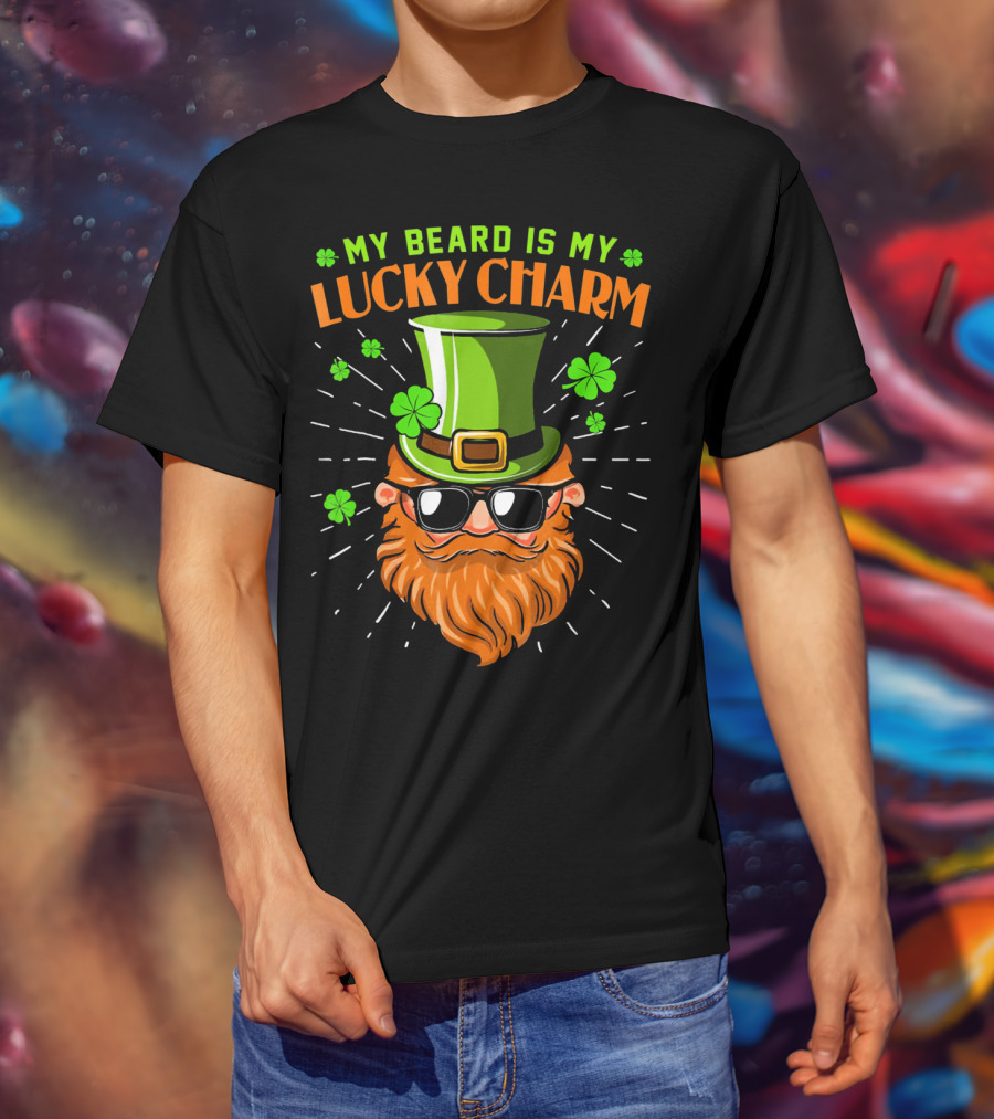 My Beard Is My Lucky Charm Saint Patrick Clover Hat Sunglasses T-Shirt