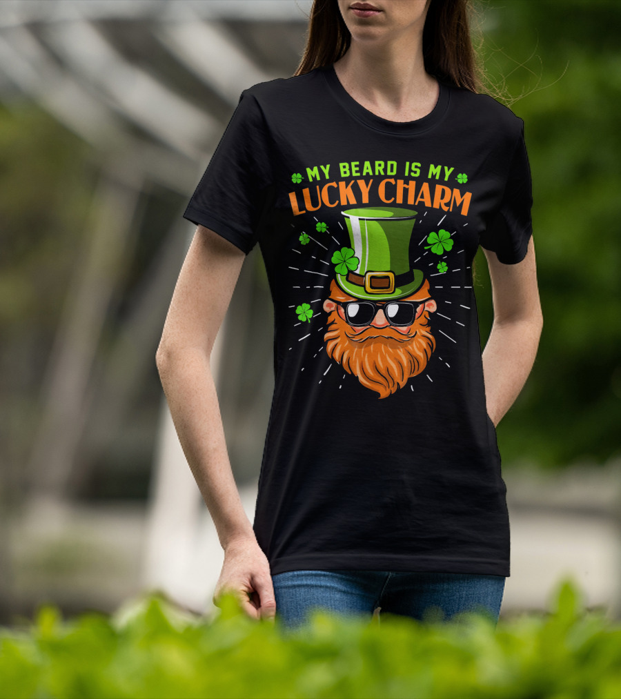 My Beard Is My Lucky Charm Saint Patrick Clover Hat Sunglasses T-Shirt