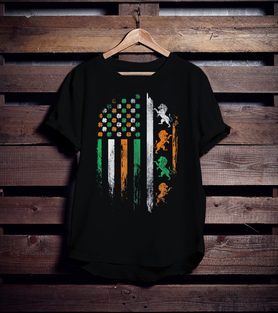Irish Flag Lions And Clover Vintage St Patrick T-Shirt