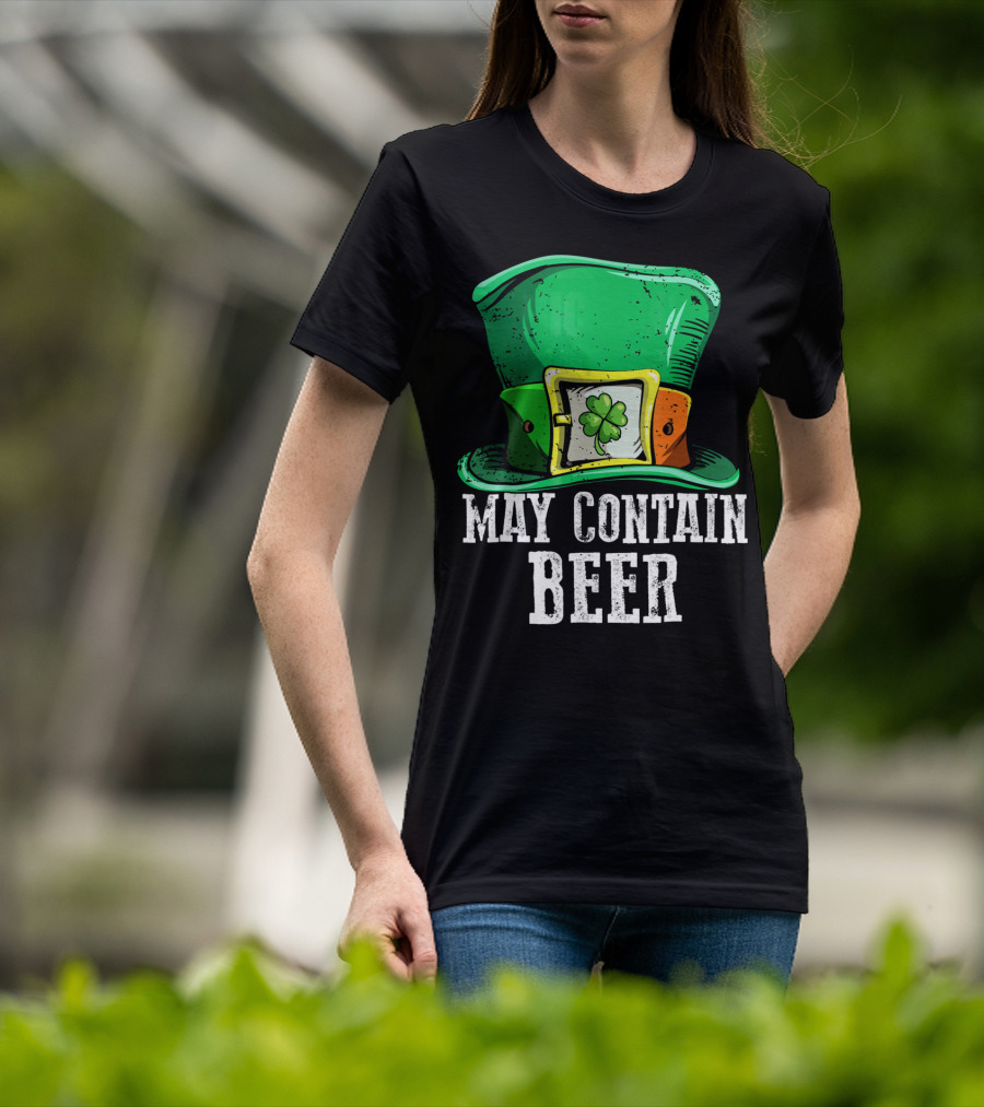 May Contain Beer Green Hat With Shamrock Buckle T-Shirt