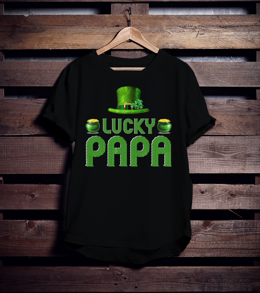 Lucky Papa Irish Family Clover Leprechaun Hat Gold T-Shirt