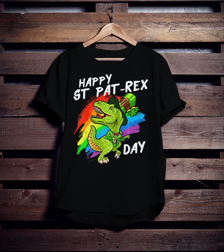 Happy St Pat Rex Day Cute St Patrick Dinosaur Rainbow T-Shirt