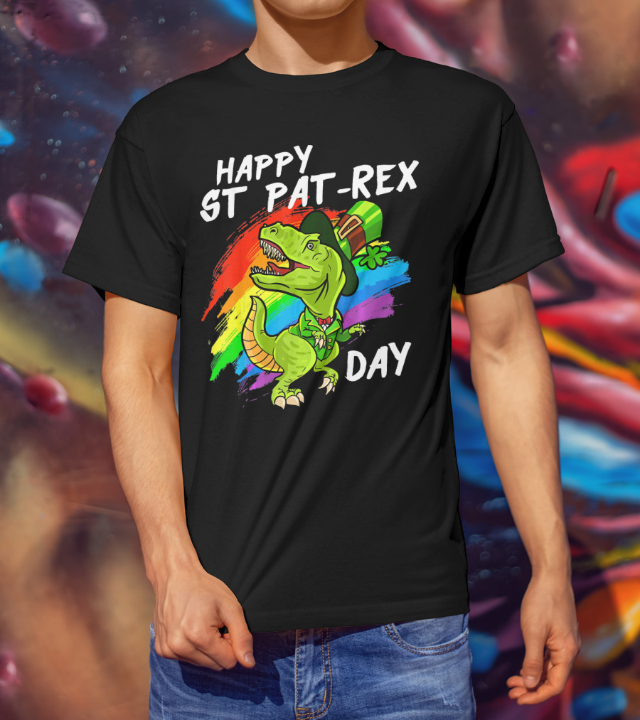 Happy St Pat Rex Day Cute St Patrick Dinosaur Rainbow T-Shirt