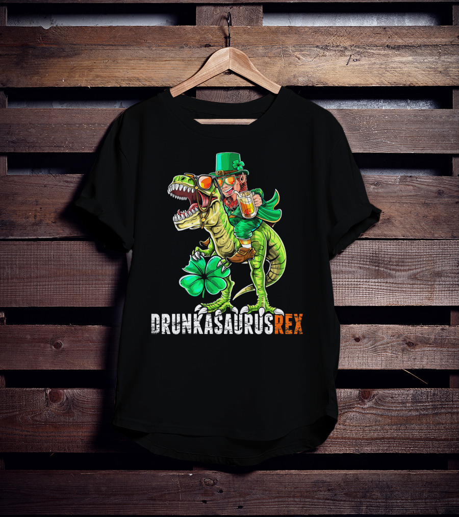 Drunkasaurus Rex St. Patrick's Day Leprechaun Dinosaur Fun T-Shirt