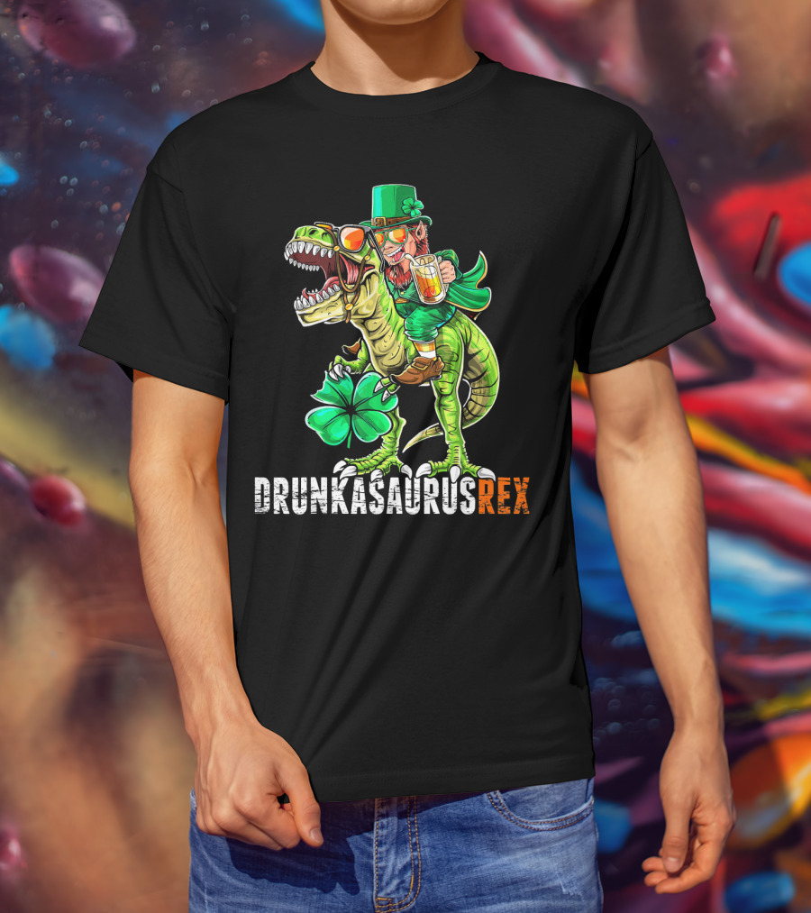 Drunkasaurus Rex St. Patrick's Day Leprechaun Dinosaur Fun T-Shirt