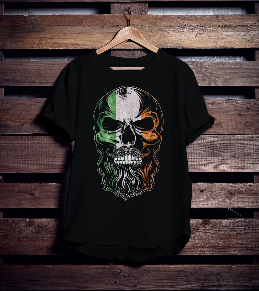 Irish Flag Bearded Skull St Patric St Patrick's Day T-Shirt