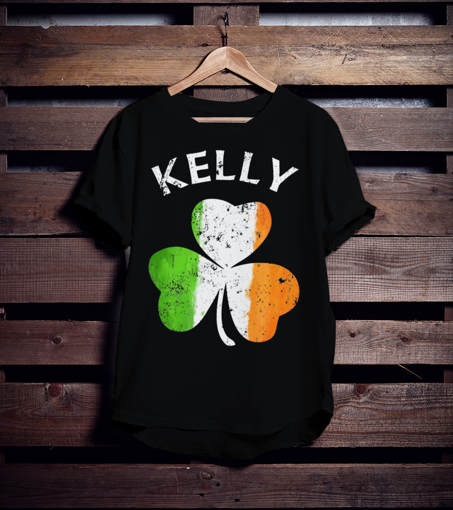 Kelly Irish Shamrock St Patricks Grunge Style Flag T-Shirt