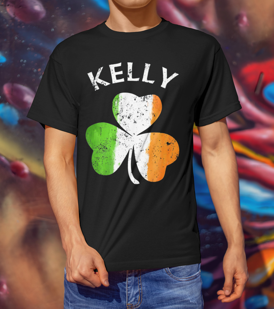Kelly Irish Shamrock St Patricks Grunge Style Flag T-Shirt