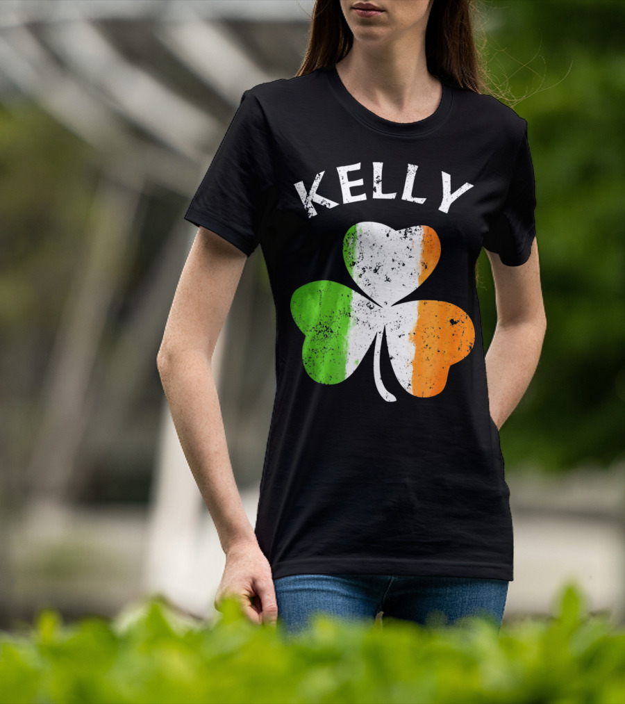 Kelly Irish Shamrock St Patricks Grunge Style Flag T-Shirt