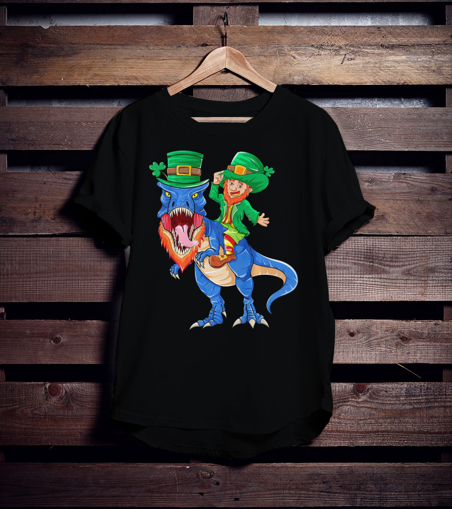 T Rex Dinosaur Ridden By Leprechaun St Patricks Day T-Shirt