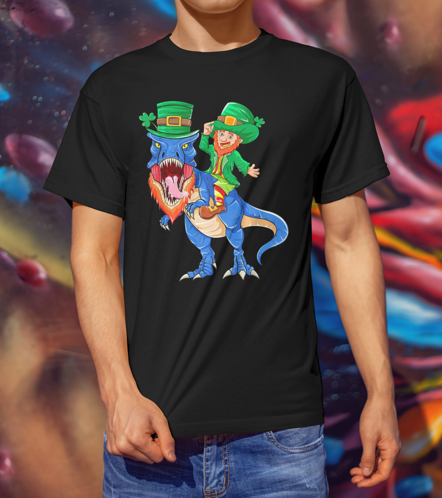 T Rex Dinosaur Ridden By Leprechaun St Patricks Day T-Shirt