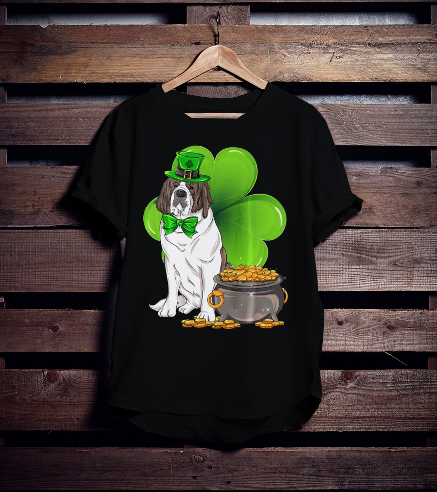 Saint Bernard Leprechaun St Patricks Day Pot Of Gold Clover T-Shirt