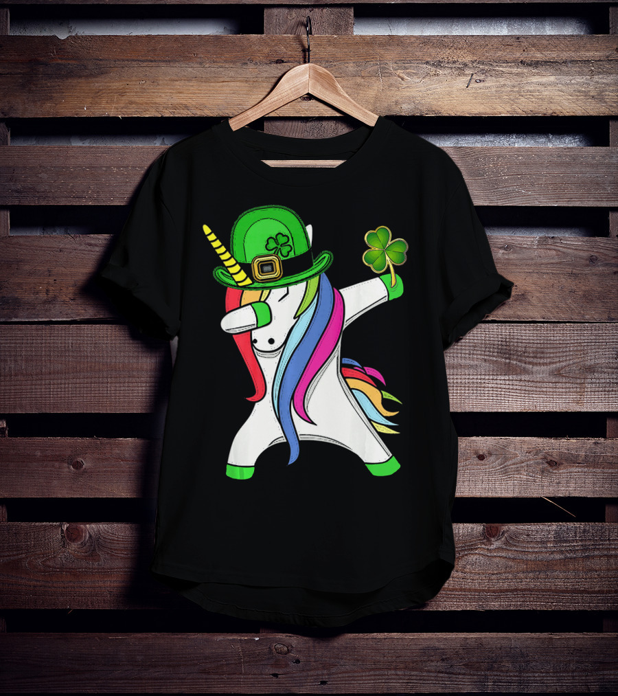 Lepricorn Unicorn Leprechaun St.P Clover Hat Dabbing T-Shirt
