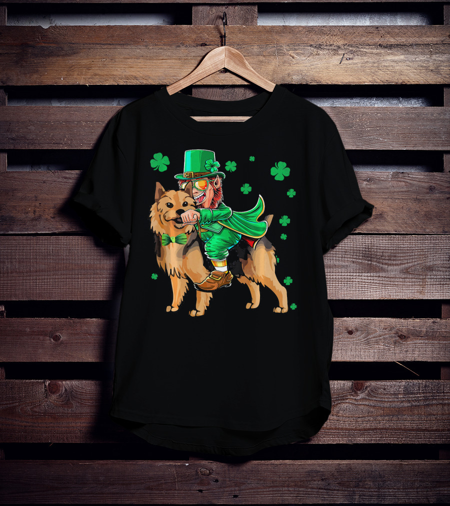 Leprechaun Riding Australian Terrier With Shamrocks T-Shirt
